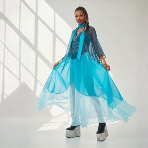 Club Exx ✦ Fairy Ballet Sheer Hooded Kimono ✦ Zip‑Up Ombre Rhinestone Trim NWT M